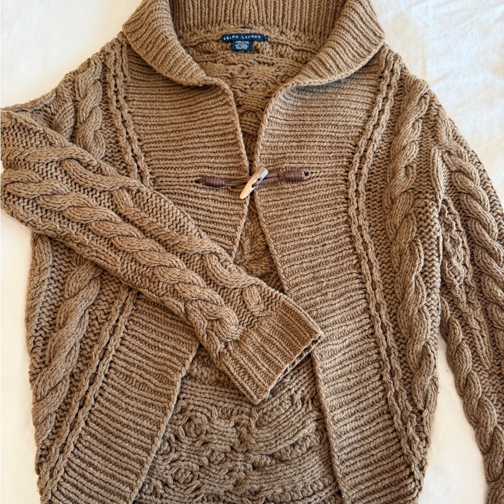 Ralph Lauren Brown Cable Knit Angora Cashmere Blend Sweater